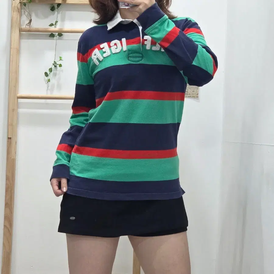 [L(12-14)]타미힐피거 올드스쿨 빅로고 스트라이프 럭비티