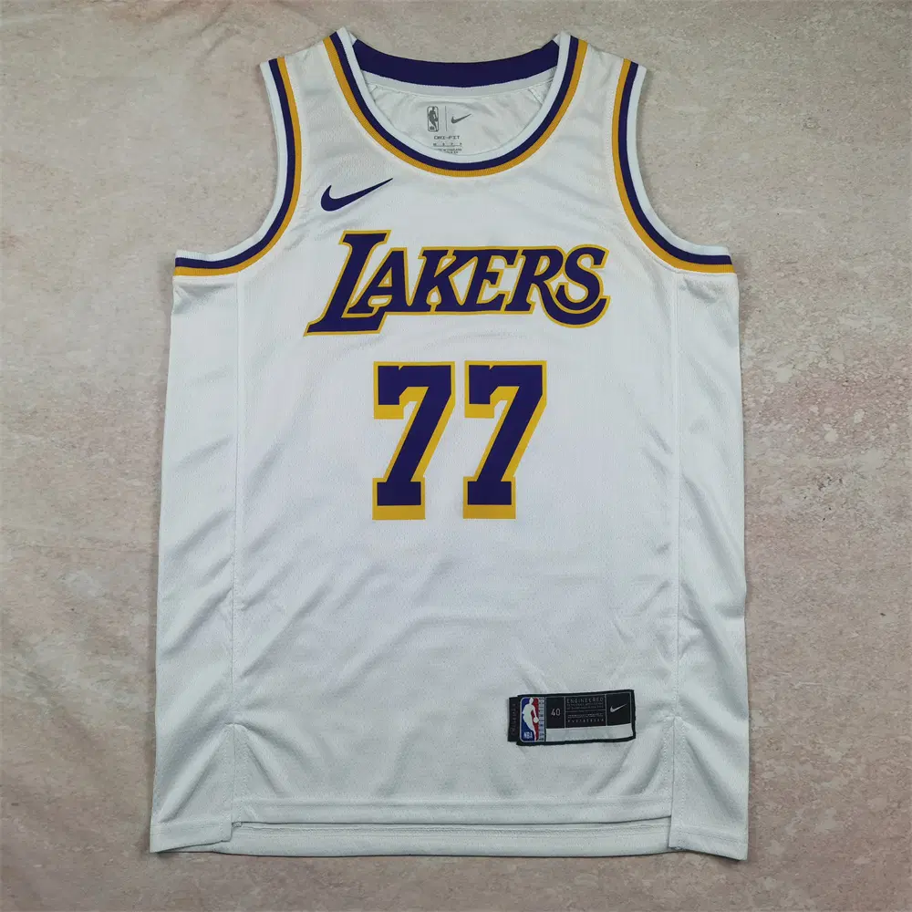 NBA 레이커스 돈치치 77번 화이트 홈 농구 유니폼 남성 저지