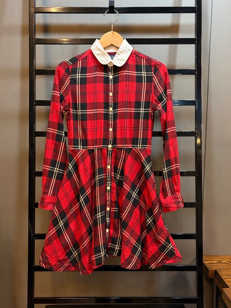 [12/키즈140~150 또는 44] 폴로 랄프로렌(Polo Ralph Lauren) 타탄 체크 둥근카라 원피스 레드 3.8