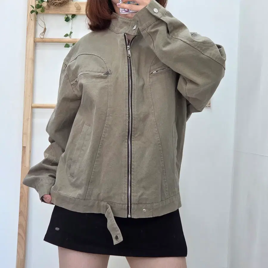 [F]MIRAGE 워싱 캔버스 스탠넥 집업 자켓