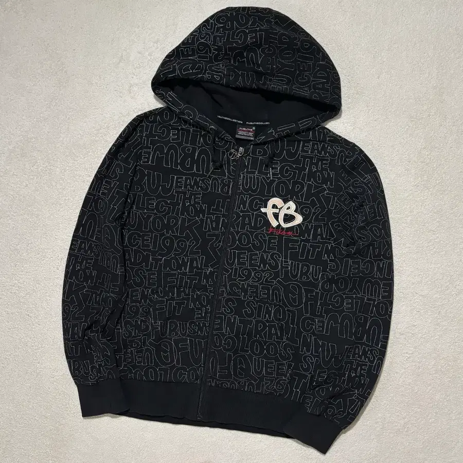 Fubu 푸부 00s 블랙 스펠 패턴 후드집업