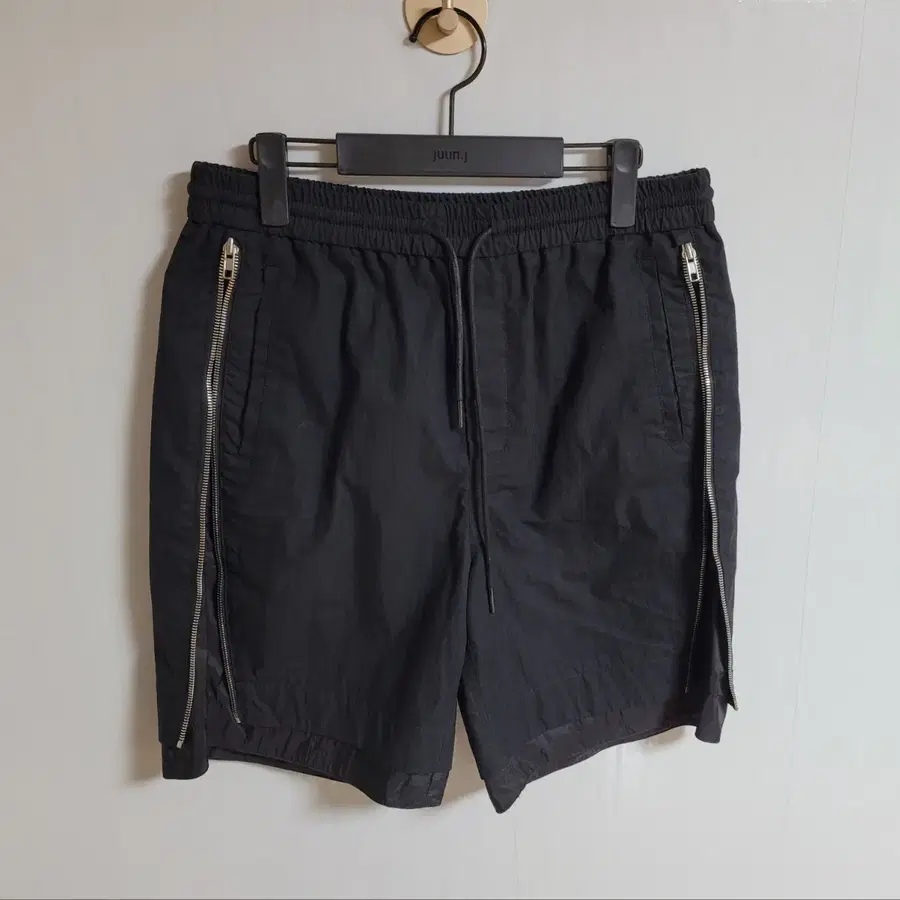 준지 블랙 나일론 팬츠 밴딩 반바지 JC1525P265