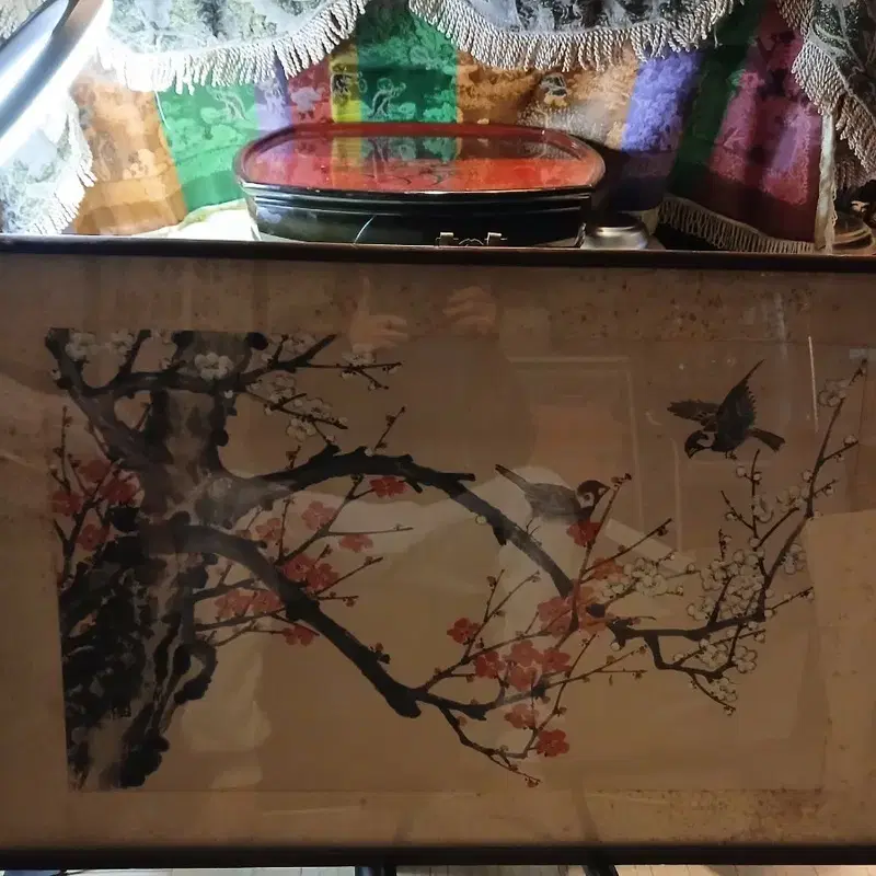 동양화 그림 새와 매화 액자