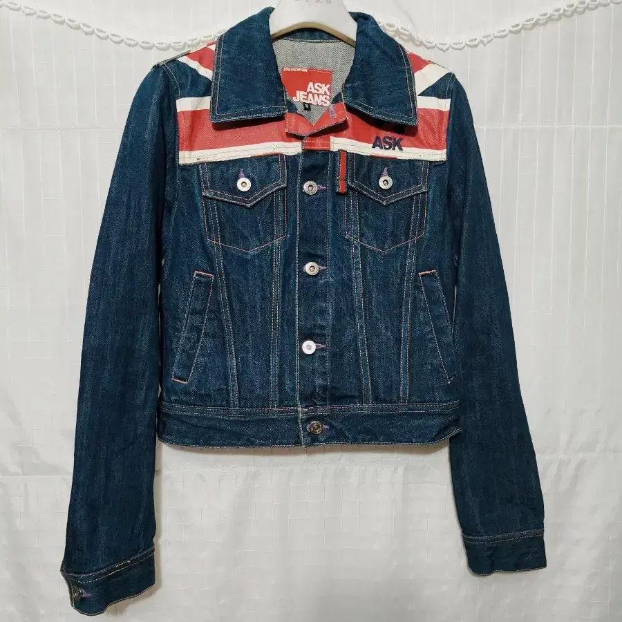 (빈티지새제품급)ASK JEANS 데님 자켓 유니언잭 데님 크롭청자켓