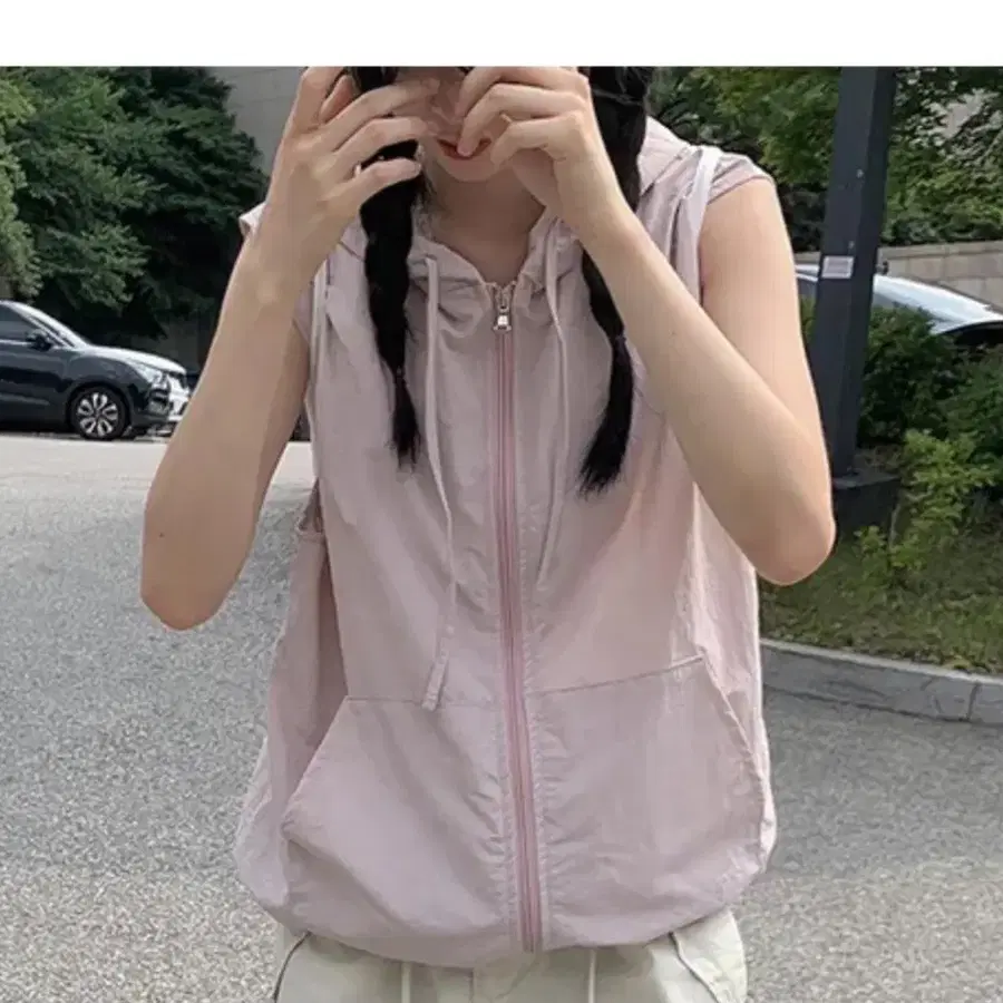나일론 아노락 핑크 후드 집업 에이블리