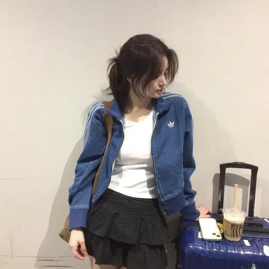 아디다스 아디컬러 빈티지 데님 져지 트레이닝복 집업 파이어 버드 트랙 탑