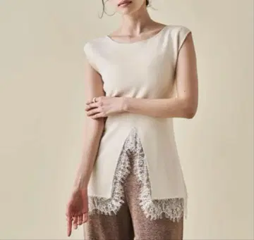 [ connse ] 레이스 콤비 튜닉 화이트