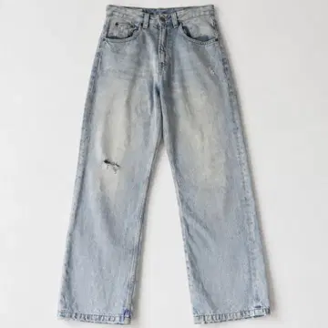 [ ZARA ] 와이드 스트레이트 데님 팬츠 데미지 가공 청바지 EUR34