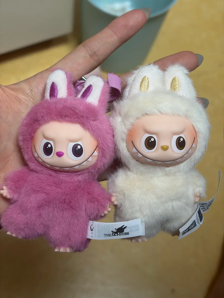 팝마트 라부부미니 인형 키링 핑크/화이트