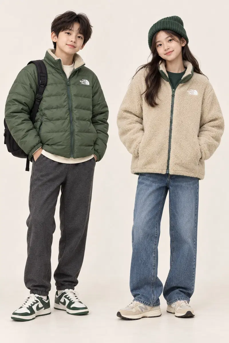 150사이즈 노스페이스 패딩 리버시블 후리스 양면 정품 그린 주니어