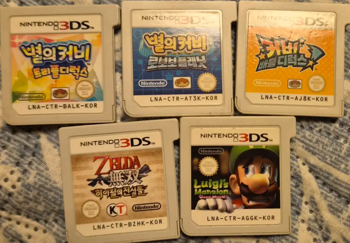 닌텐도 3DS 게임칩 5종(커비 3종,젤다 1종,루이지 멘션 1종)