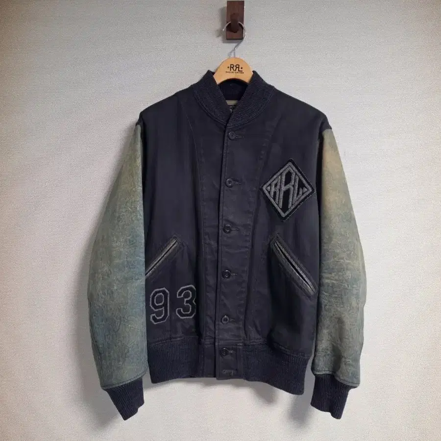 RRL 더블알엘 레더 슬리브 코튼 바시티 자켓 M