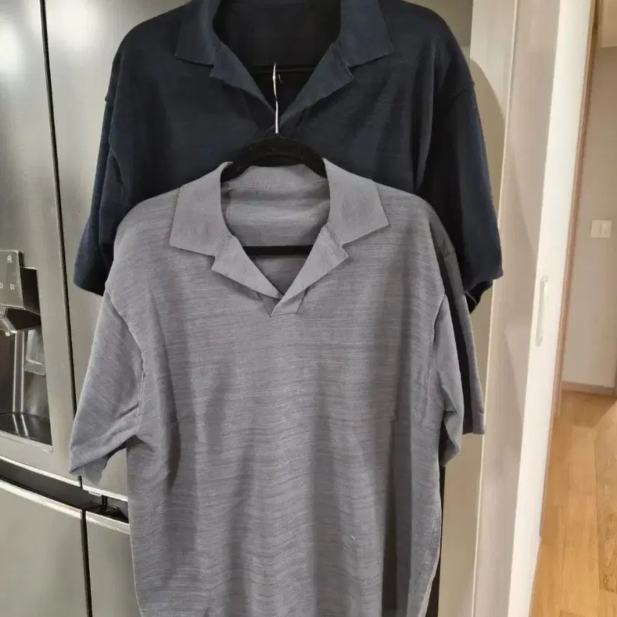 MUJI(무인양품) 남성 반팔 니트 폴로셔츠 (Grey/Navy) XL