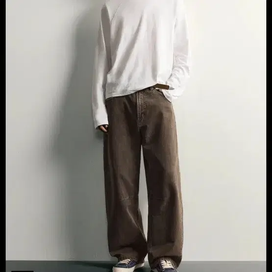 (30) 자라 드로스트링 배럴핏 팬츠 브라운