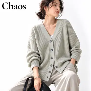 새상품급 Chaos 카오스 슬로우 니트 가디건 울 탁한 그린 F