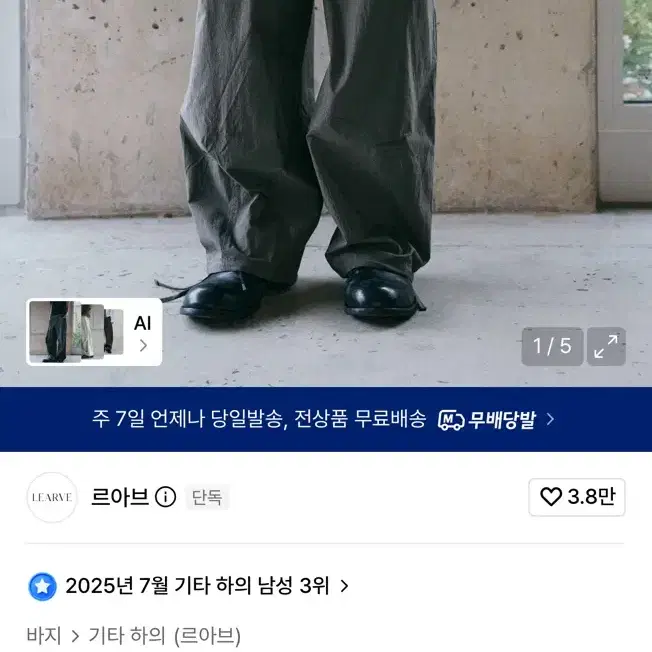 르아브 클레멘테 나일론 와이드 팬츠 그레이 M