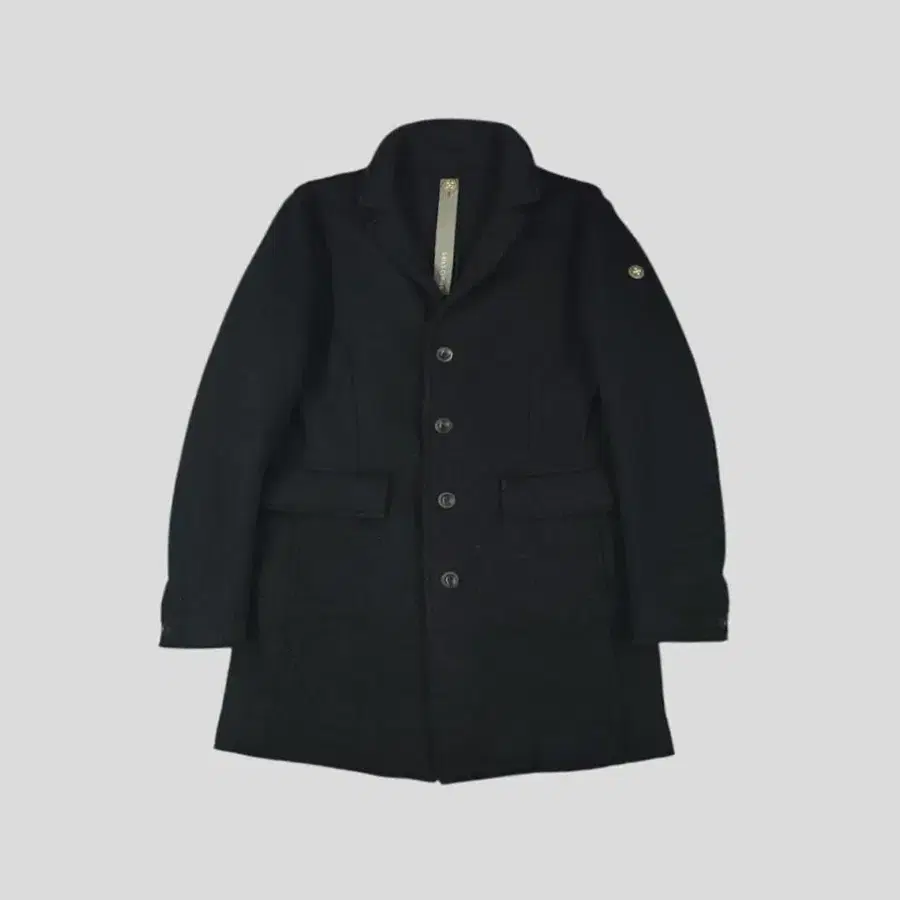 SWISS CHRISS 스위스크리스 블랙 절개 카라넥 니티드 헤비울 블렌드 싱글 쓰리버튼 롱 코트 MADE IN ITALY M-L