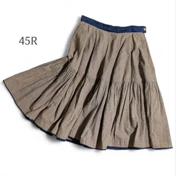 45R / 인도 카디 코튼 네이비 나염 바이컬러 개더 스커트 인디고 염색