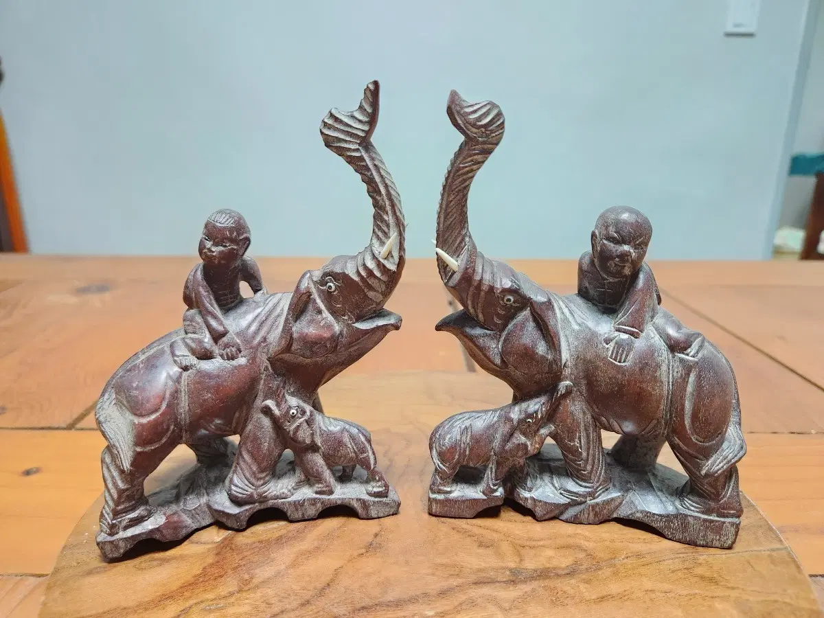 특수목 코끼리 조각상 동자 2개 세트