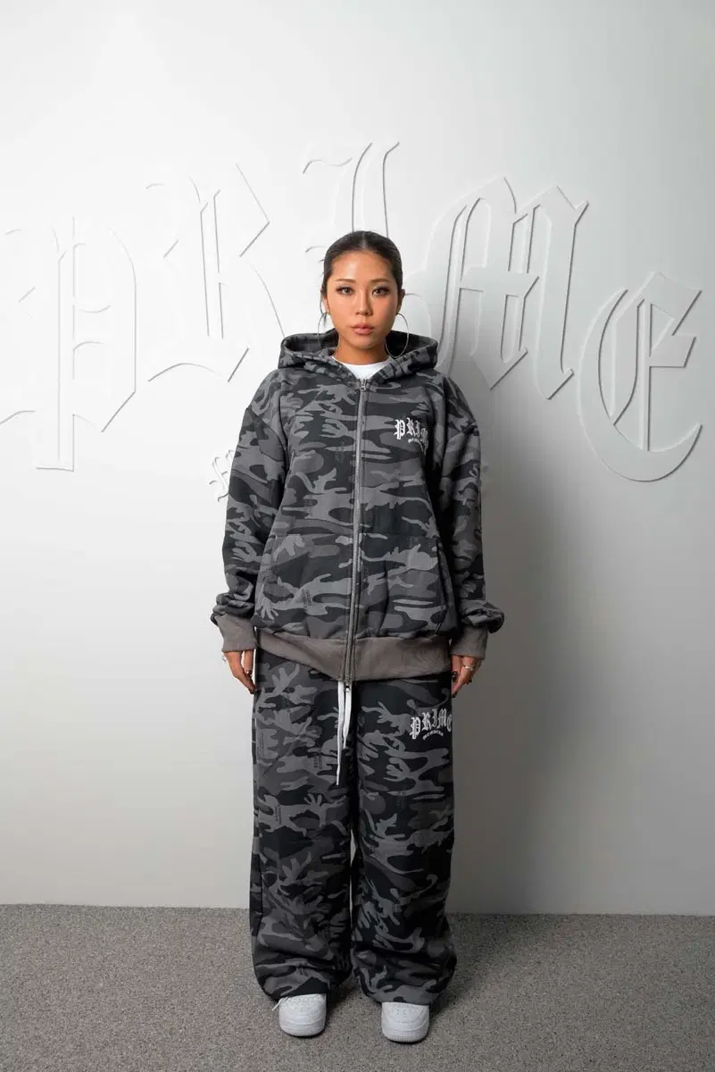 프라임멤버스 Prime Logo Crop Zip-Up & Wide Joggers Black Dark Camo 카모 셋업 후드 집업 바지 팬츠