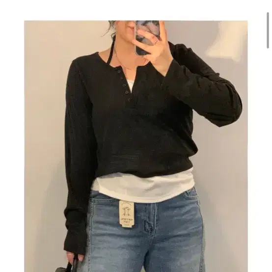 홀터넥 긴팔 티셔츠 블랙