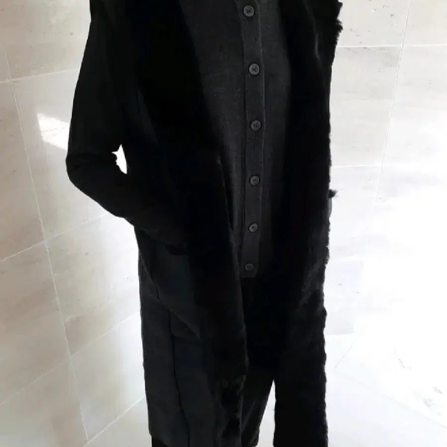 60만원짜리 so wool 소울 무스탕 & 후드 롱 베스트 조끼 여성 롱 아우터 S