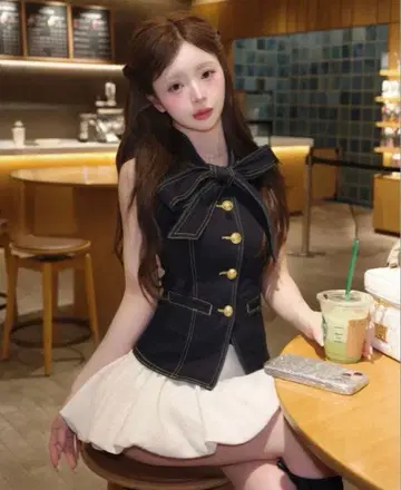 Darich DD 버튼 리본 데님 상의 프리 사이즈 새상품급