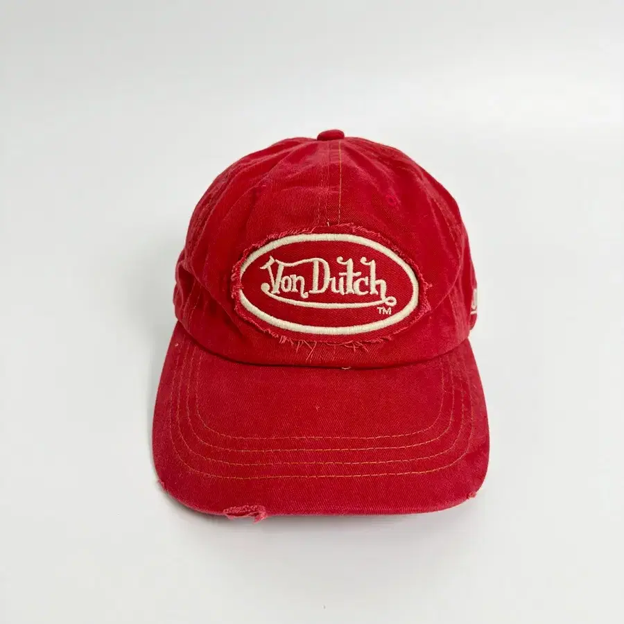 본더치 (Von Dutch) 레드 빈티지 데미지 오발 패치 볼캡 (OS)