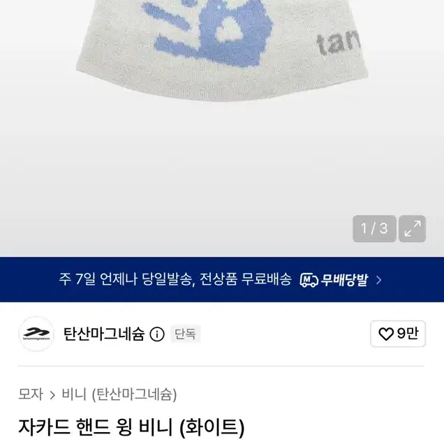 탄산마그네슘 자카드 핸드 윙 비니 (화이트)