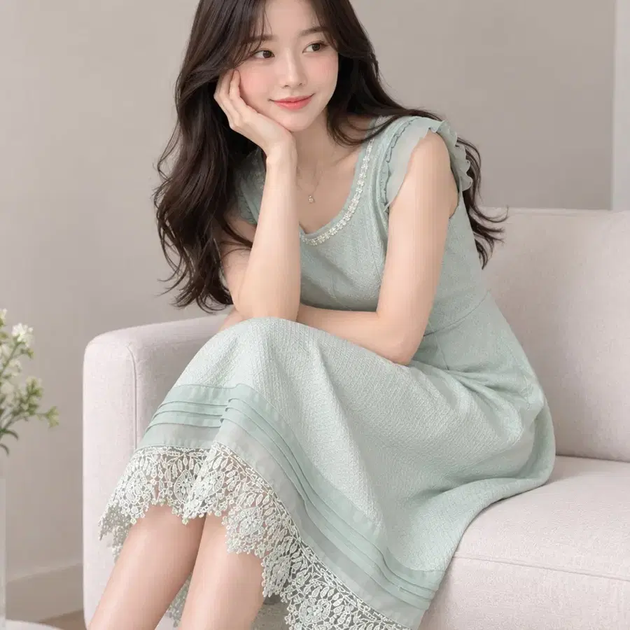 (하객룩/데이트룩) 민트 레이스 롱원피스