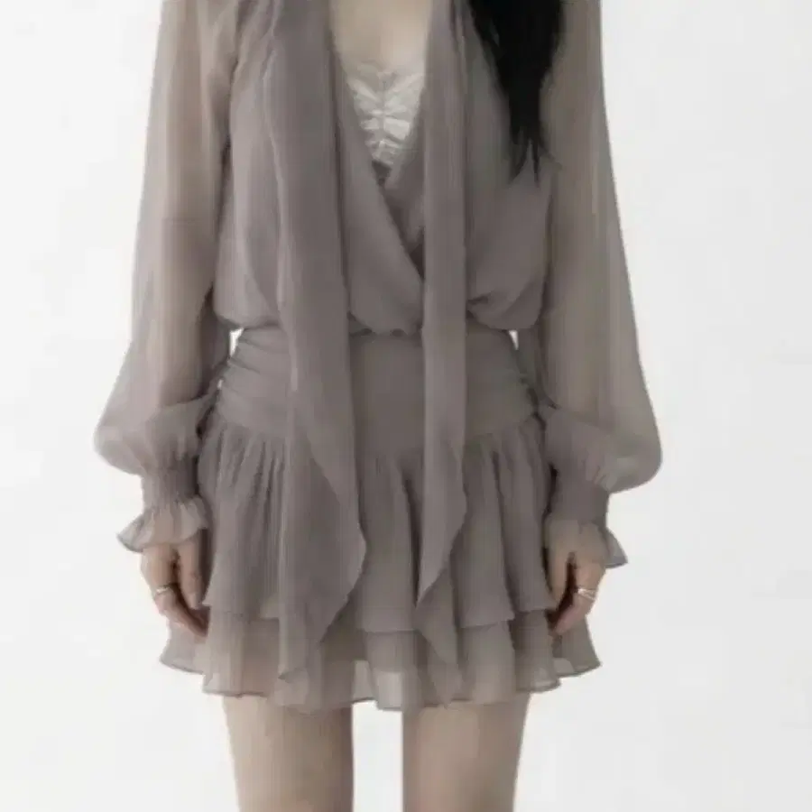 쉬폰 오픈 초커 블라우스 원피스
