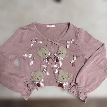 새상품급 PINK HOUSE 아오키 미사코 테디베어 모티브 가디건 핑크