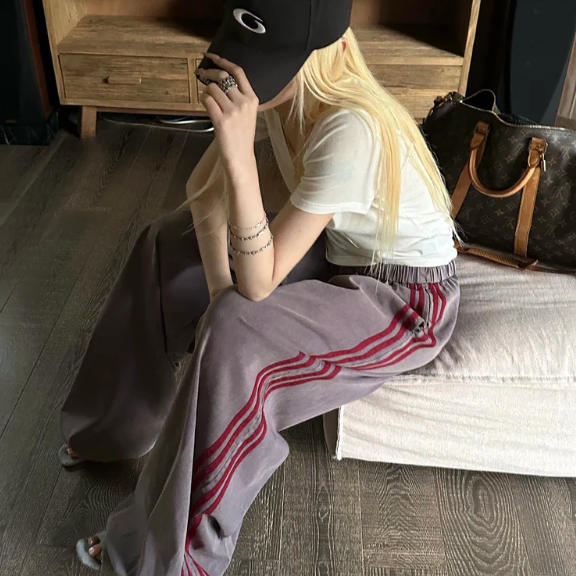 Rase le sol 워시드 벨벳 와이드 레그 트랙 팬츠