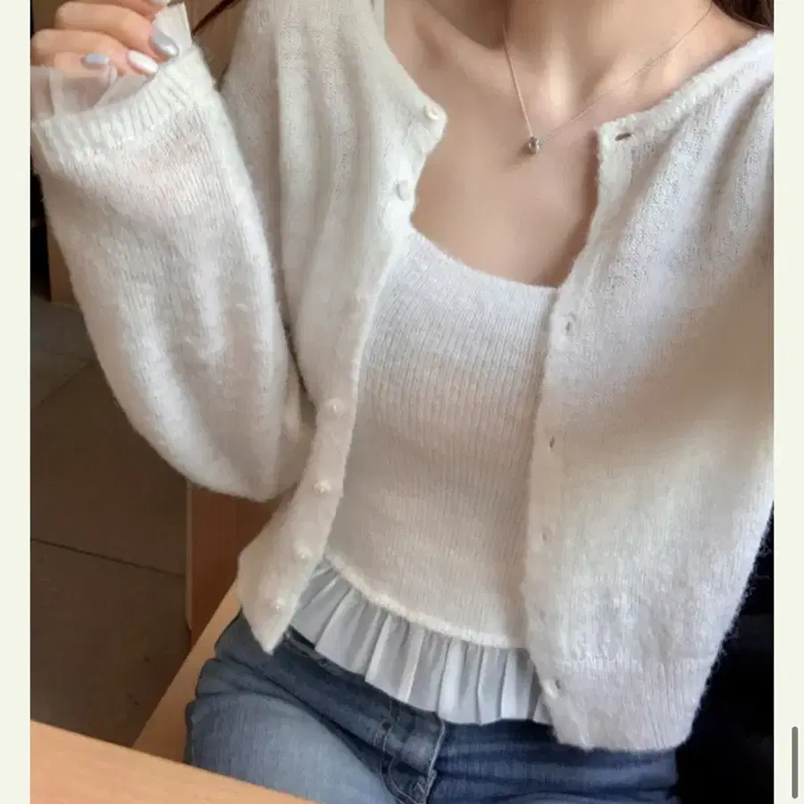 새상품급) 모던로브 타르트 가디건+뷔스티에 아이보리