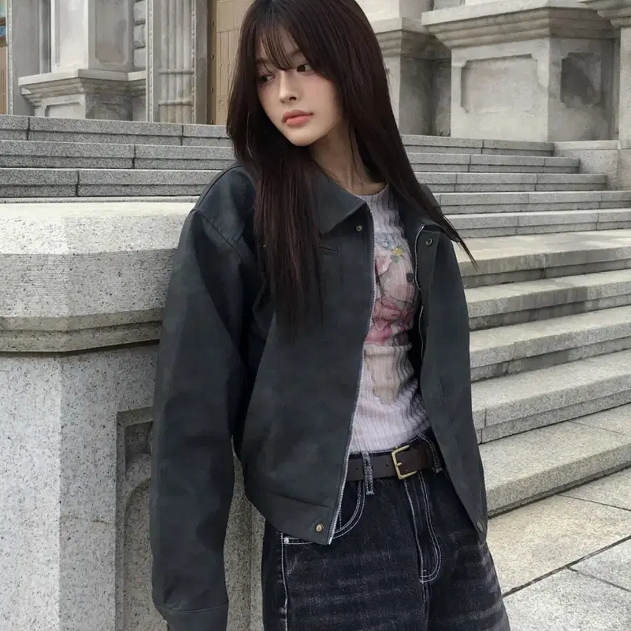 가죽자켓 레더자켓 버튼 카라 점퍼 미사용 새상품
