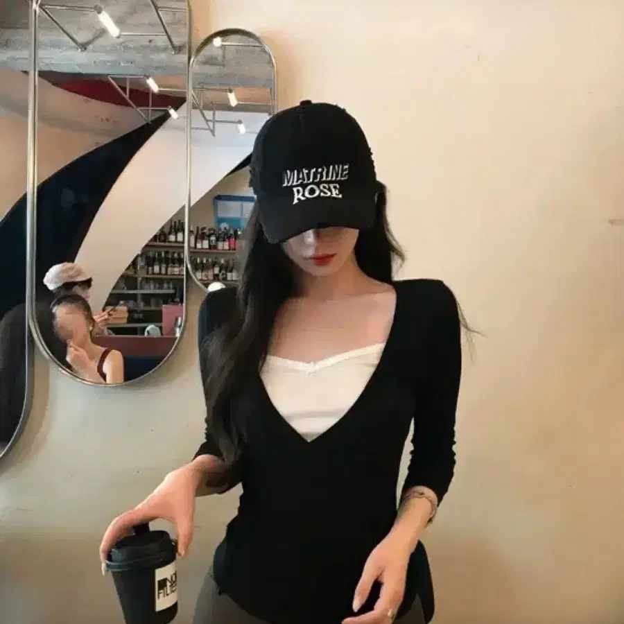 400. 브이넥 페이크 레이어드 7부 티셔츠 블랙