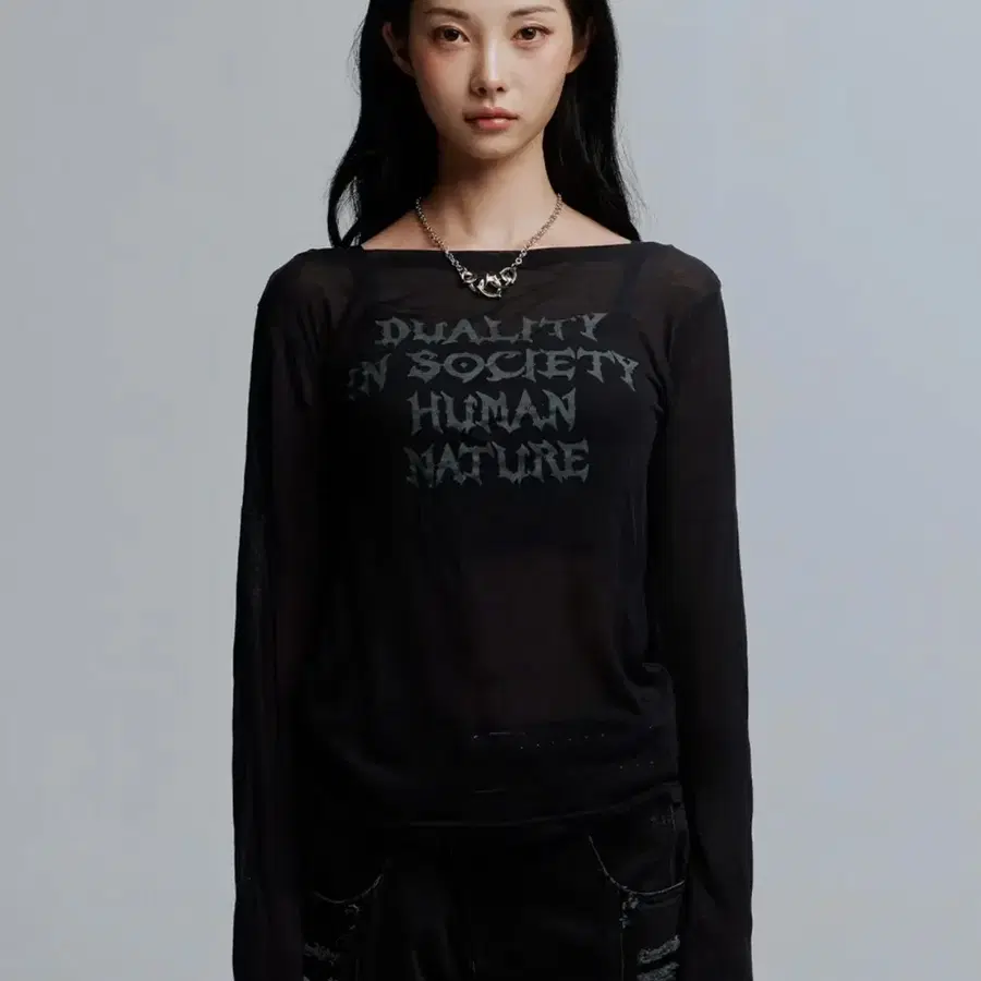 가터갤러리 휴먼 메쉬 탑 긴팔 티셔츠 블랙