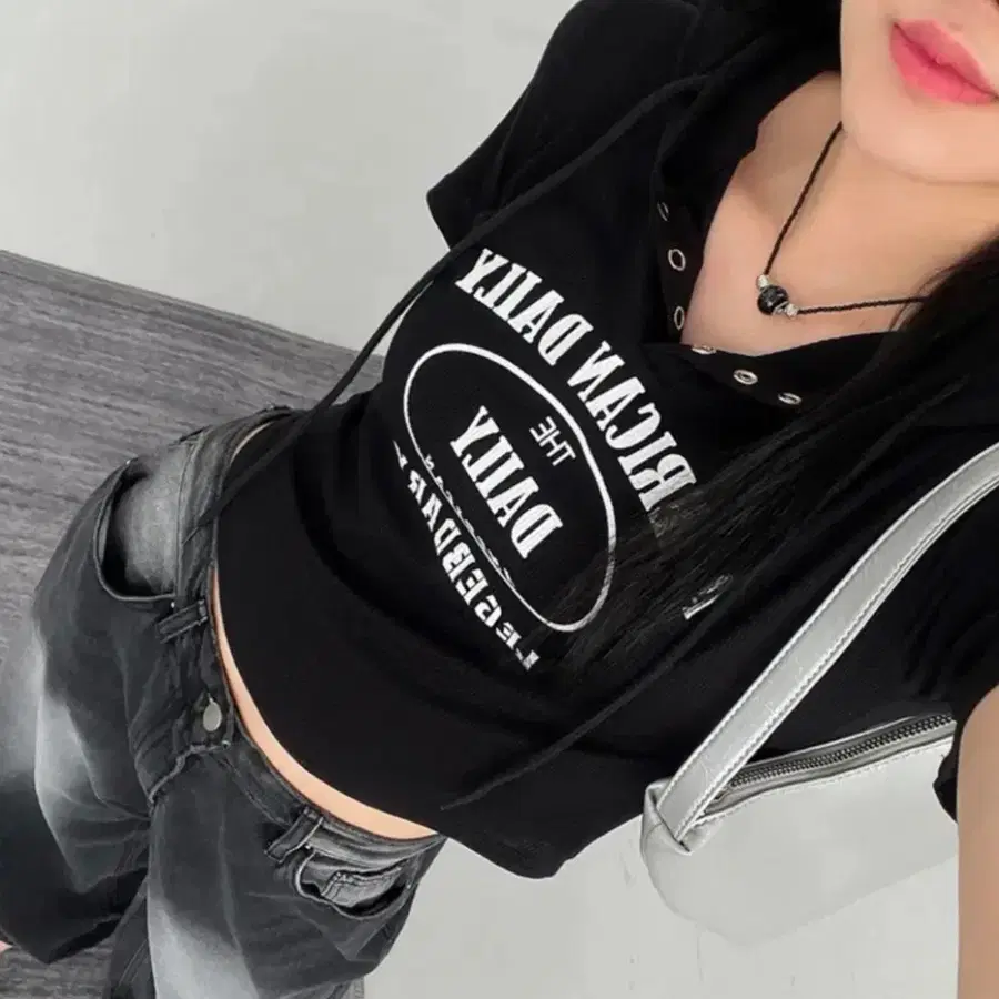 후드 똑딱이 반팔티