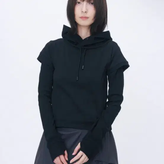 미세키서울 Raglan layered hoodie SET BLACK
