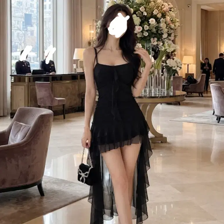 2종 중고애장품|블랙 쉬폰 원피스+ 팬티스타킹 세트