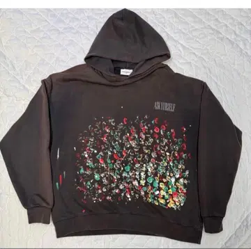 ASKYURSELF PAINTER HOODIE 페인트 가공 후드티 L 흑먹색