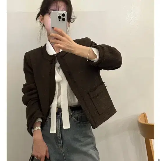 여자 트위드 자켓 브라운
