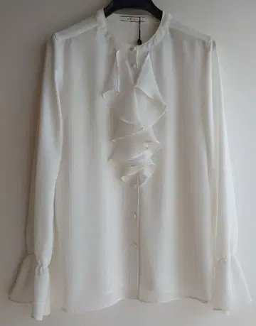베이지 beige 2 밴드 카라 프릴 블라우스 CLARION