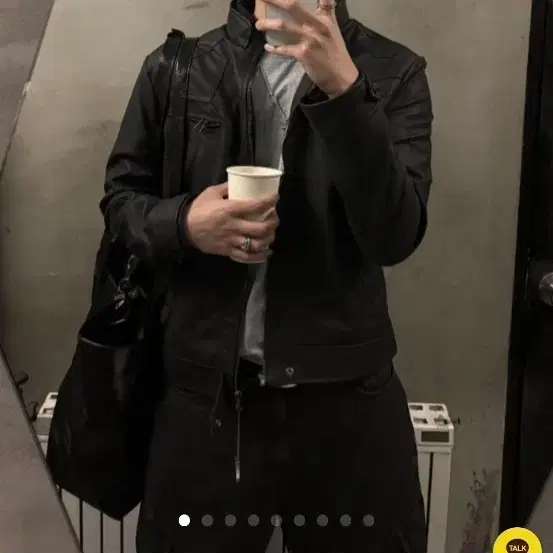 후드백 크롭 넥 레더 자켓