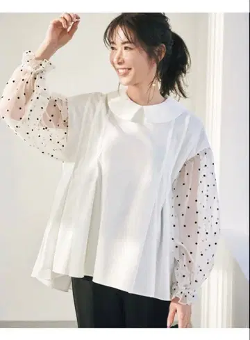 스티나 옷장/Stina/도트 퍼프 슬리브 블라우스 화이트
