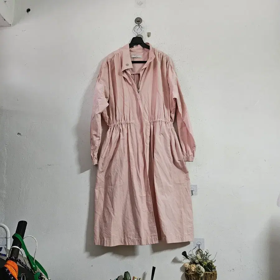 여성 롱 코트 핑크색