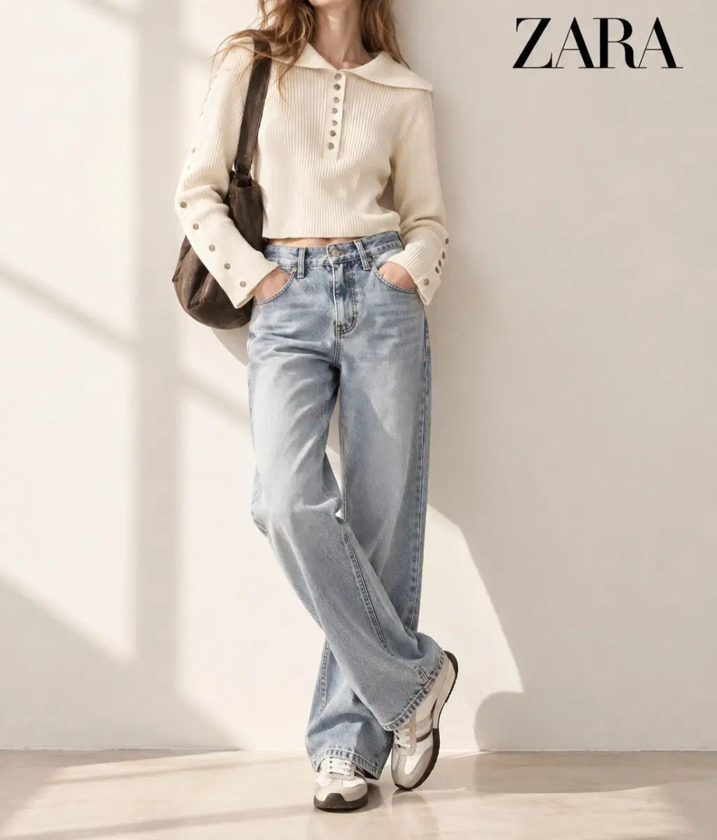 새상품 자라 ZARA 크림 컬러 세일러 카라 골지 니트 (L)
