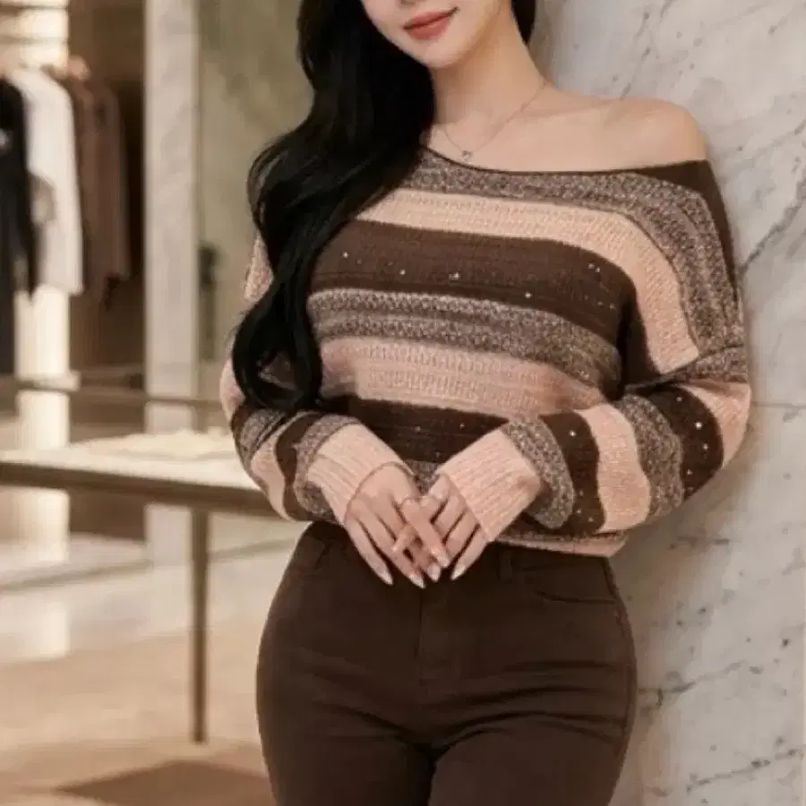 톤배색스팽글 니트