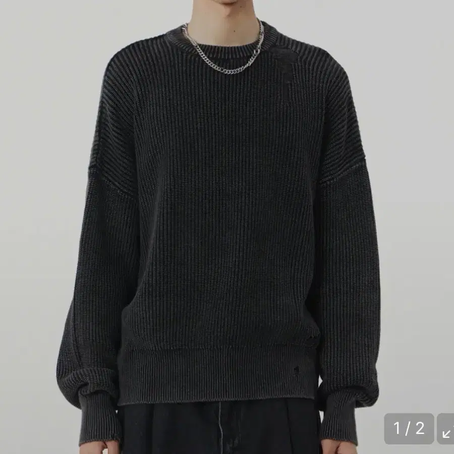 메종미네드 DAMAGE COLOUR DYE KNIT D/GREY