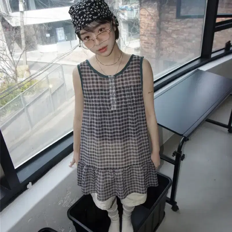 김아홉 green tea check op